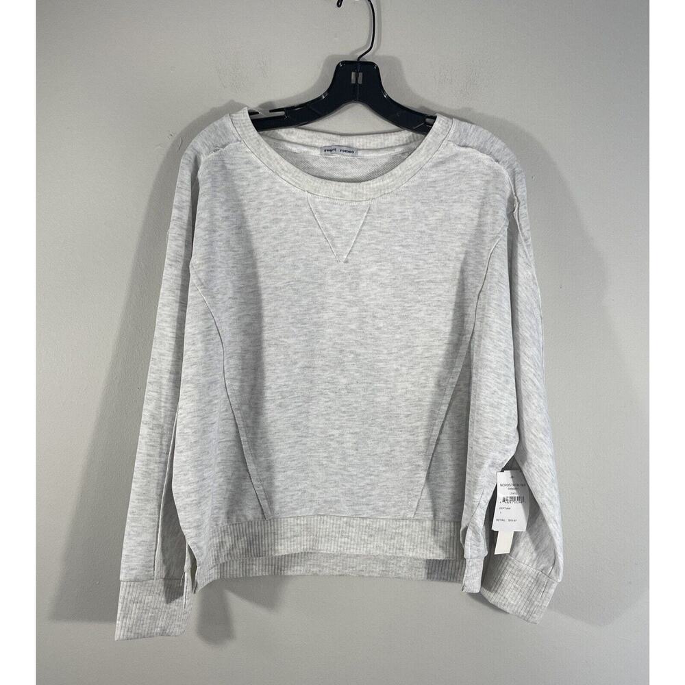 Sweet Romeo Womens Size L Crop Sweater Top Gray Long Dolman Sleeve Round Neck